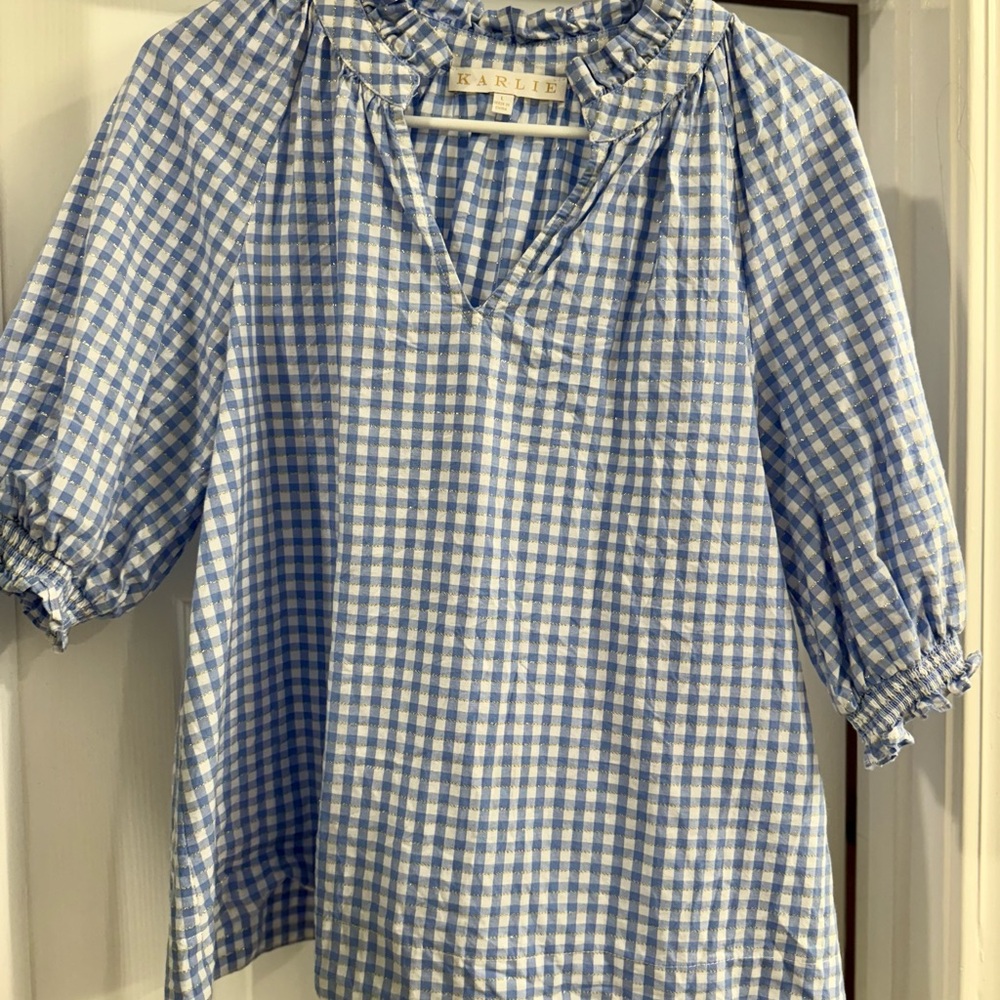 Karlie Blue Ruffled Bib Collar Blouse